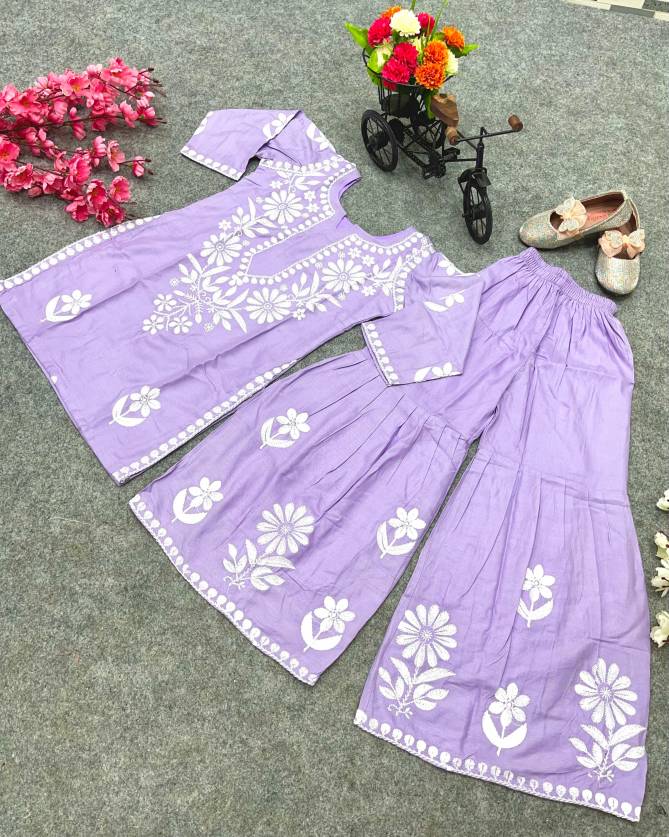 OC 140 Rayon Cotton Embroidery Kids Sharara Suits Girls Wear Wholesale Online